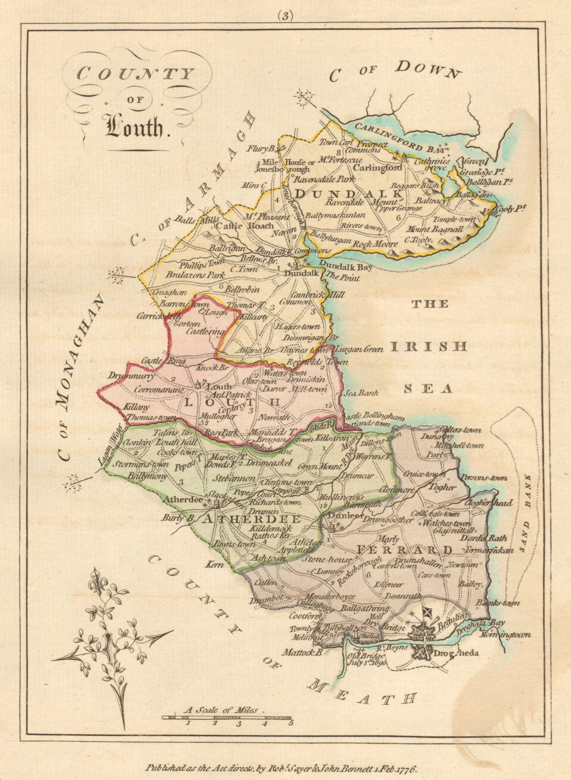 County of Louth, Leinster. Antique copperplate map by Scalé / Sayer 1776